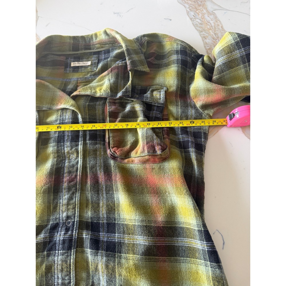 We The Free Plaid Oversized Flannel Shirt Green Yellow Large - Picture 4 of 5